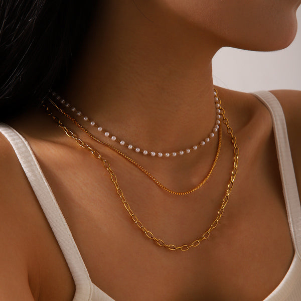 IG Style Pearl Geometric Stainless Steel Electroplating Necklaces