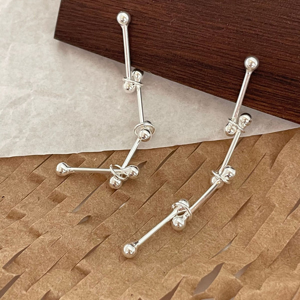 925 Sterling Silver Japanese / Korean Tassel Geometric Silver Ear Hooks