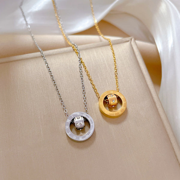 Fashion Geometric Titanium Steel Diamond Inlay Necklaces