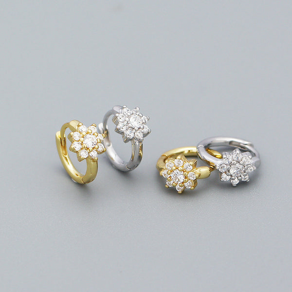 925 Sterling Silver Moderate Luxury Little Daisy Flower Silver Diamond Inlay Stud Earrings