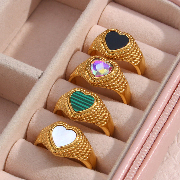 Women Heart Stainless Steel 18K Gold Plated Rings