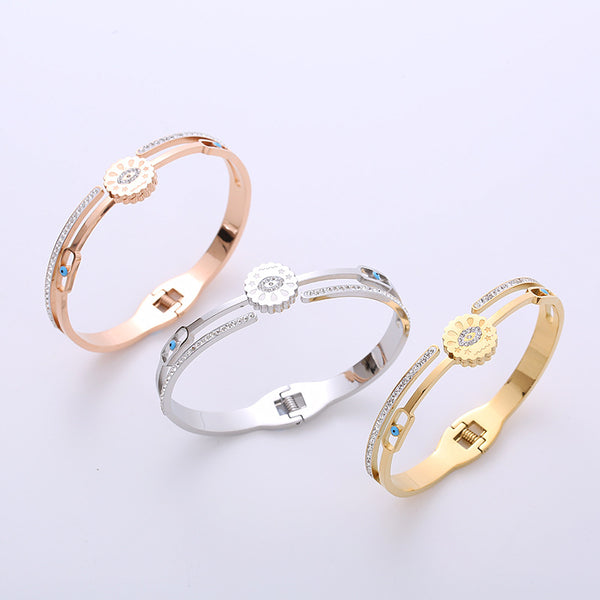 Hip Hop Eye Stainless Steel Diamond Inlay Bangles