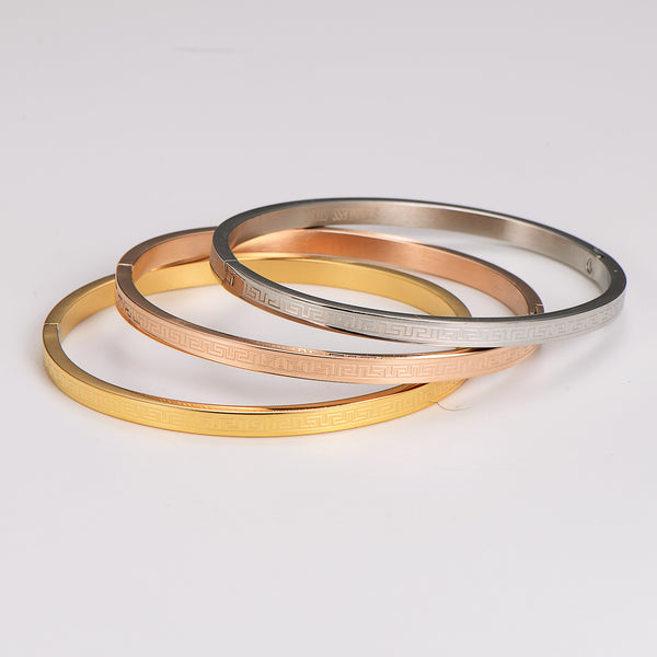 Expressive Checkered Stainless Steel Electroplating Bangles