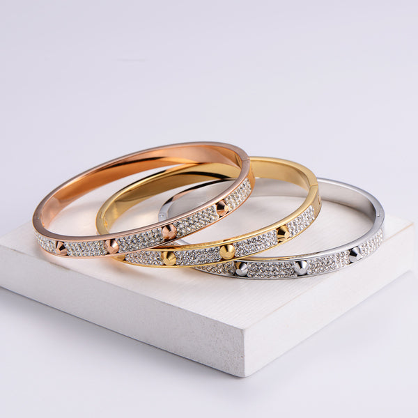 Fashion Unisex Geometric Metal Diamond Heart Stainless Steel Bangles