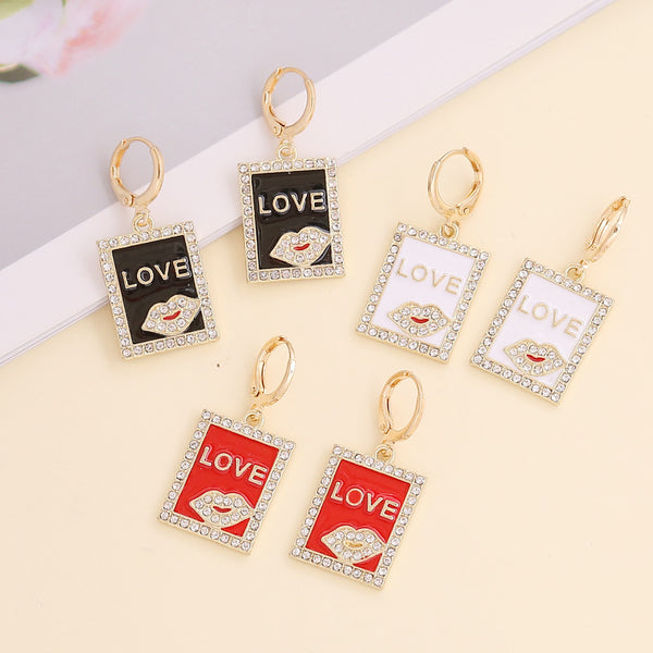 Women Fashion Metal Diamond Square Alloy Oil Dripping Earrings