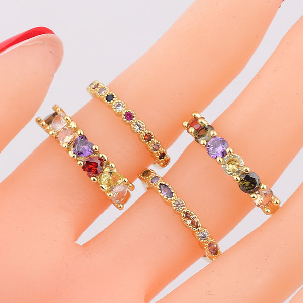 IG Style Women Diamond Metal Geometric Geometric Zircon Inlay Rings