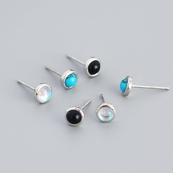 925 Sterling Silver Korean Round Geometric Silver Stud Earrings