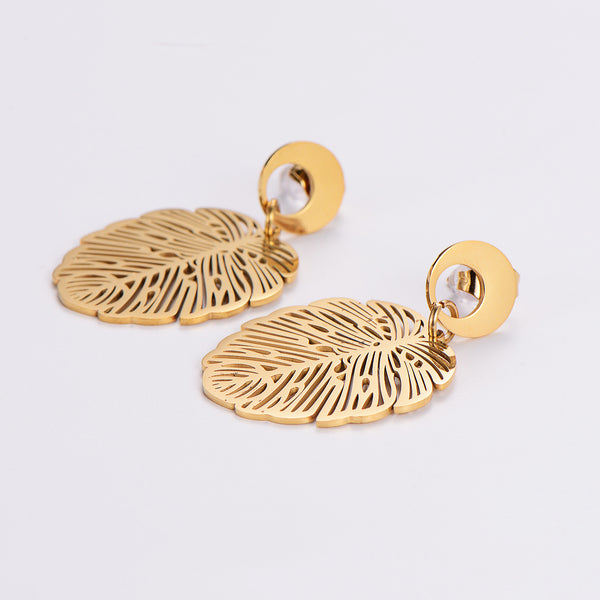 Minimalist Pattern Textured Leaf Stainless Steel Electroplating Stud Earrings