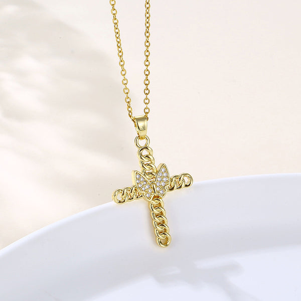 Women Minimalist Geometric Metal Cross Stainless Steel Electroplating Necklaces