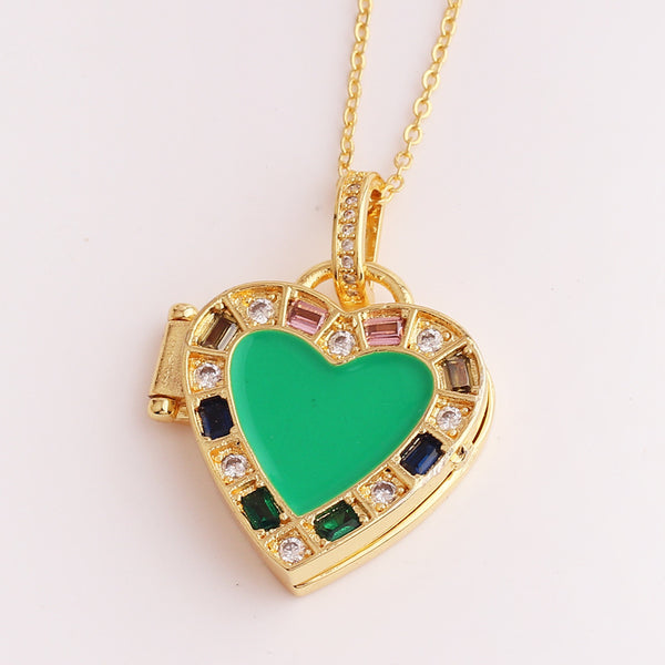 Minimalist Women Heart Heart Zircon Diamond Inlay Necklaces