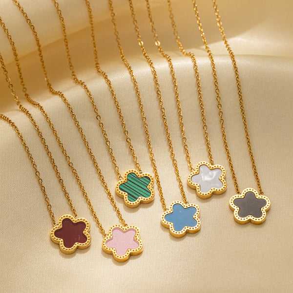 Minimalist Flower Titanium Steel 18K Gold Plated Necklaces