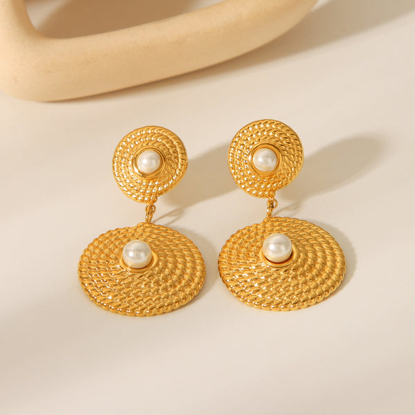 IG Style Pearl Geometric Stainless Steel Electroplating Earrings