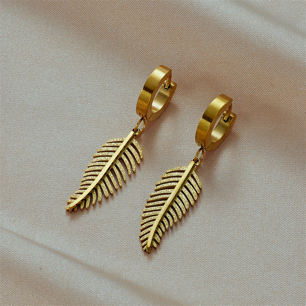 Feather Geometric Titanium Steel Electroplating Earrings