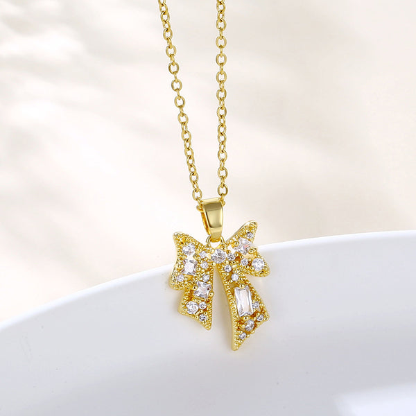 Women Korean Bowknot Stainless Steel Electroplating Necklaces