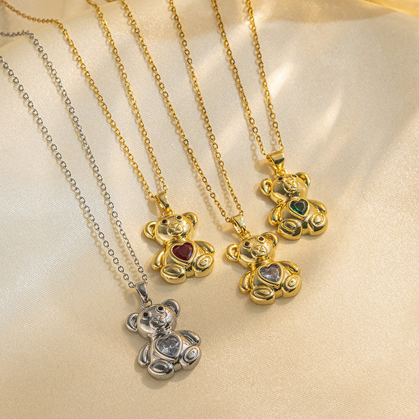 Moderate Luxury Bear Animal Chinese Zodiac Titanium Steel 18K Gold Plated Necklaces