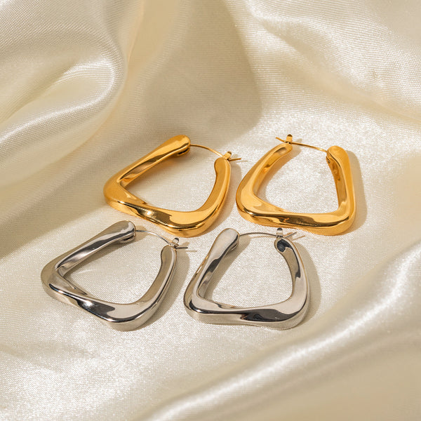 IG Style Quadrilateral Geometric Stainless Steel 18K Gold Plated Earrings