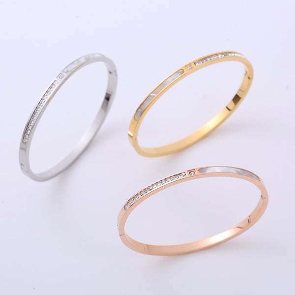 Moderate Luxury Shell Stainless Steel Inlay Bangles