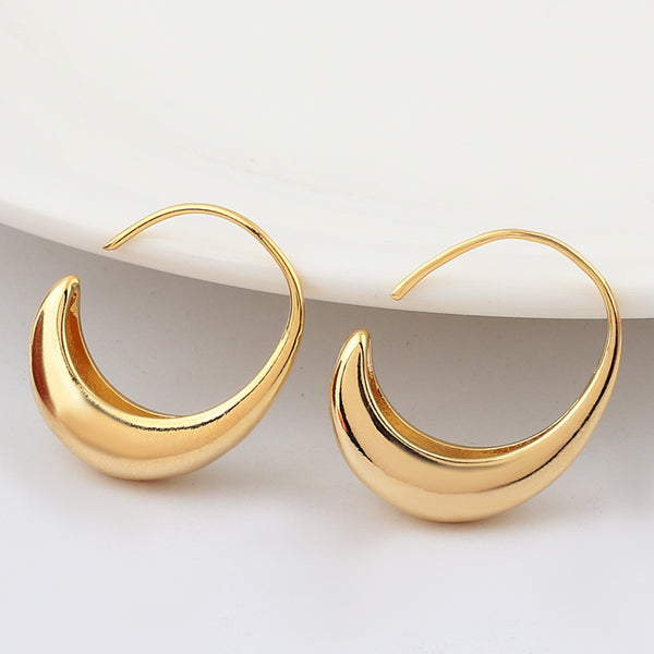 Minimalist Women Metal C-Shape Copper Stud Earrings