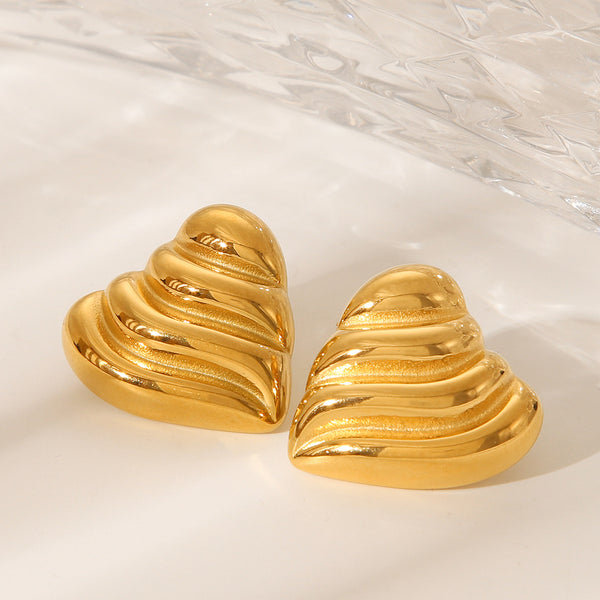 IG Style Heart Geometric Wave Stainless Steel Electroplating Earrings