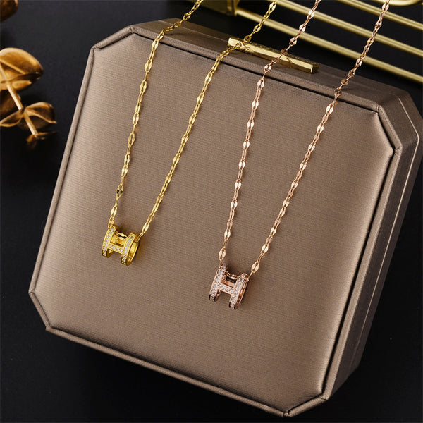 Cartoon Letter Text Number Titanium Steel 18K Gold Plated Necklaces