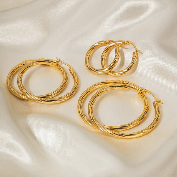 IG Style Round Geometric Stainless Steel 18K Gold Plated Earrings