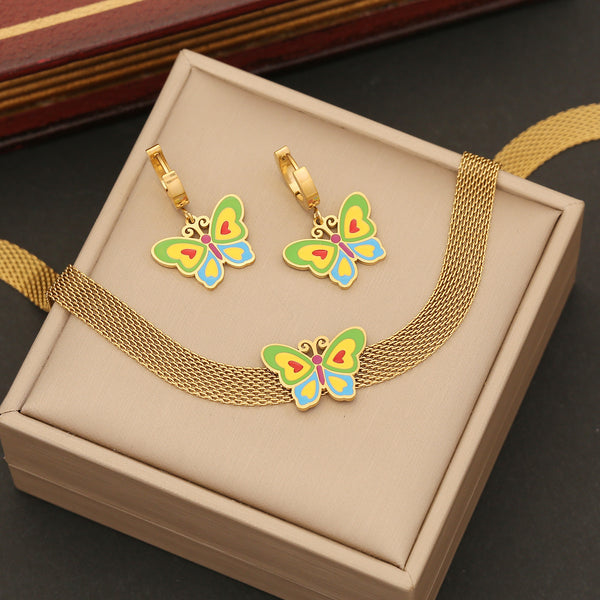 Fashion Butterfly Insect Stainless Steel Oil Dripping Necklaces