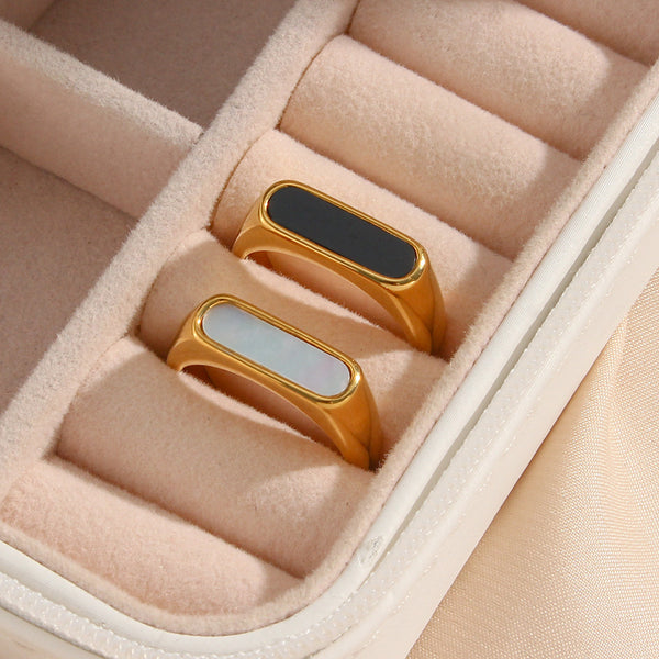 Women Fashion Quadrilateral Round Geometric Stainless Steel 18K Gold Plated Rings