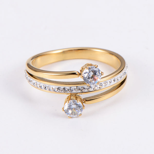 Elegant Stainless Steel Zircon Inlay Rings