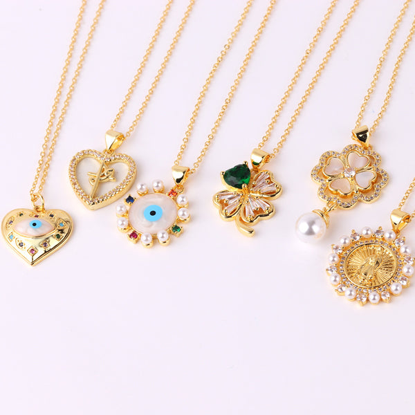 Women Chain Heart Flower Copper Electroplating Necklaces