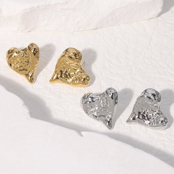 Minimalist Heart Stainless Steel Electroplating Stud Earrings