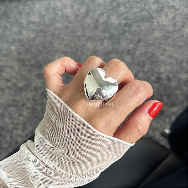 925 Sterling Silver Women Korean Chamfered Cube Heart Silver Electroplating Rings