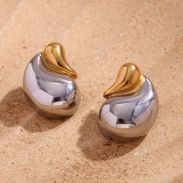 Fashion Asymmetrical Droplet Stainless Steel 18K Gold Plated Stud Earrings