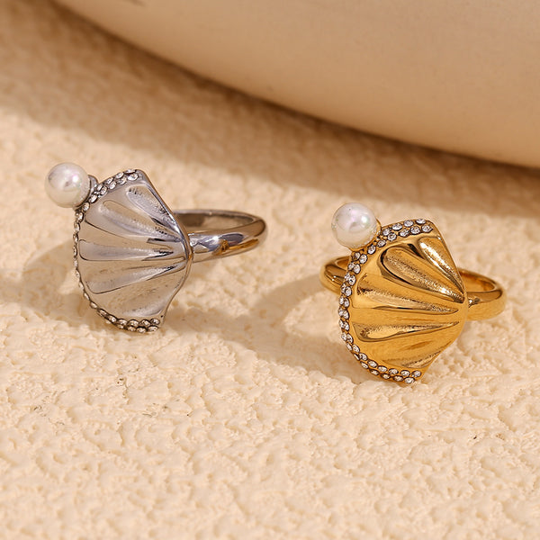 Elegant Fashion Shell Geometric Stainless Steel Electroplating Rings