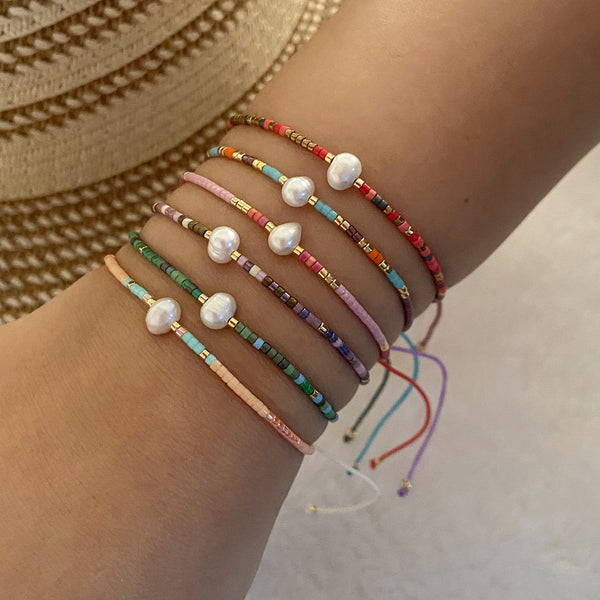 Women Pearl Bead Knitting Bracelets