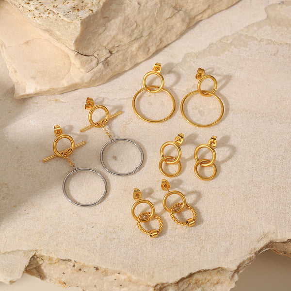 IG Style Circle Geometric Stainless Steel 18K Gold Plated Earrings