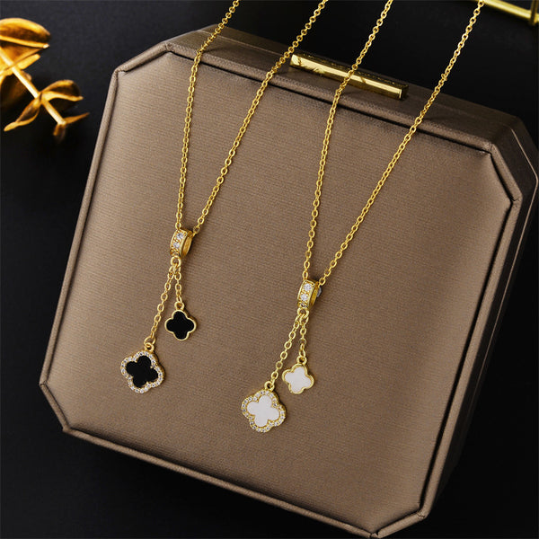 Moderate Luxury Quadrilateral Geometric Titanium Steel 18K Gold Plated Necklaces