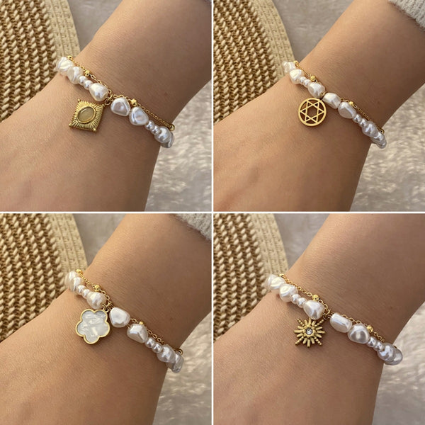 Women Fashion Flower Artificial Pearl Handmade Bracelets