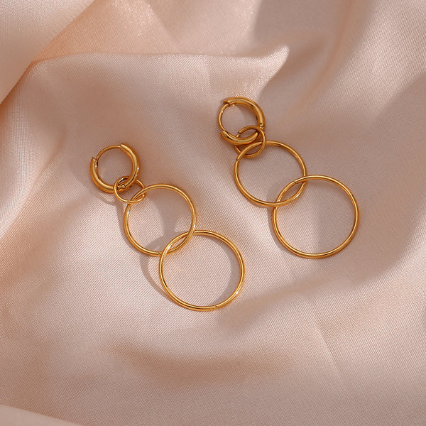 Fashion Round Geometric Stainless Steel 18K Gold Plated Earrings