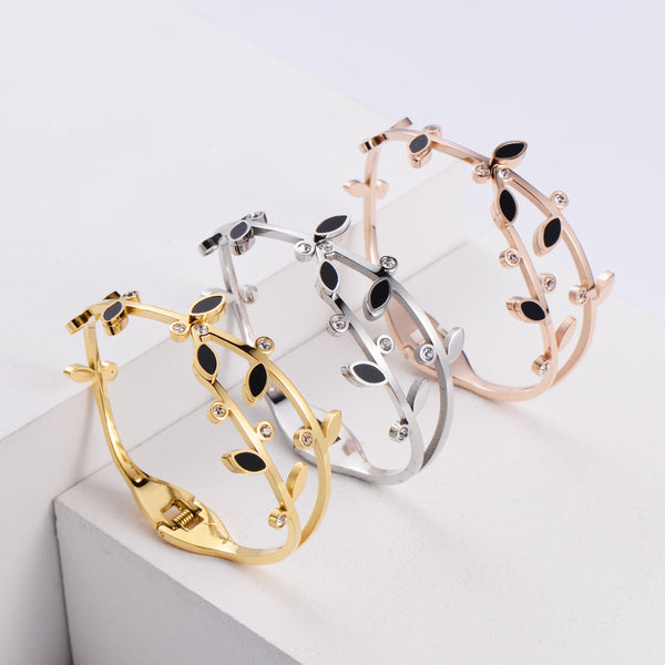 Japanese / Korean Women Metal Diamond Rhombus Stainless Steel Bangles