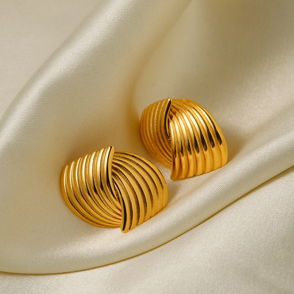 IG Style Round Geometric Stainless Steel 18K Gold Plated Earrings