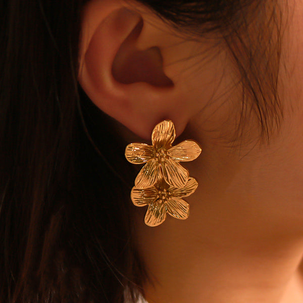 IG Style Flower Petal Flower Leaf Stainless Steel Electroplating Earrings