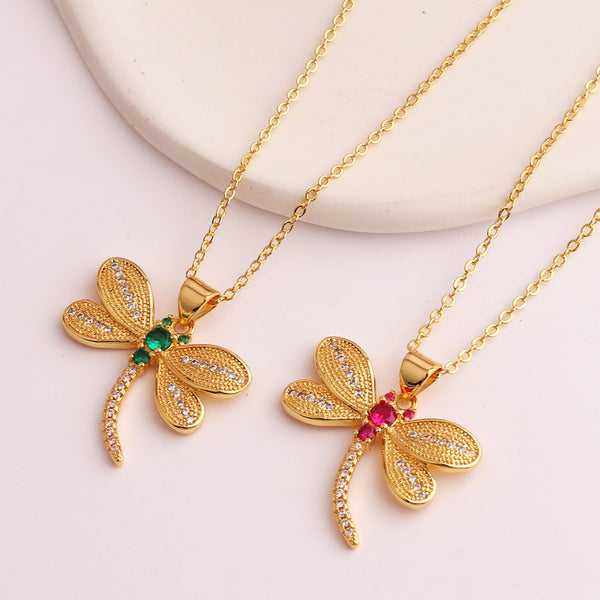 Women Butterfly Zircon Diamond Inlay Necklaces