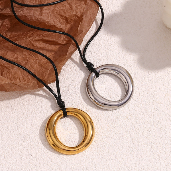 Fashion Round Circle Geometric Stainless Steel 18K Gold Plated Necklaces