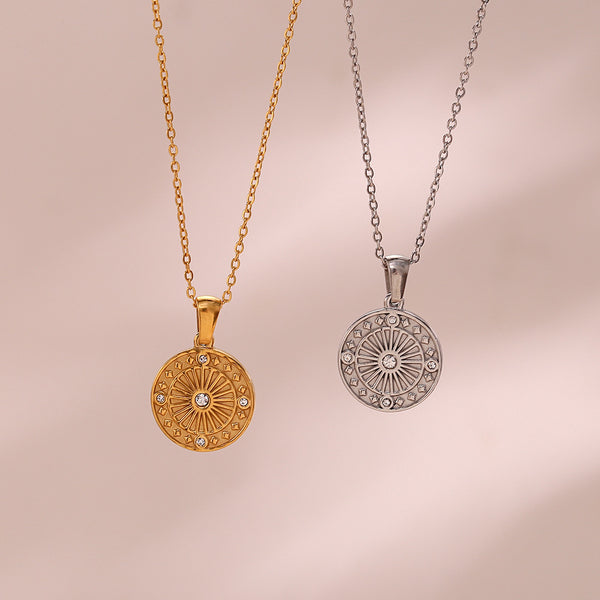 Fashion Round Geometric Stainless Steel 18K Gold Plated Necklaces