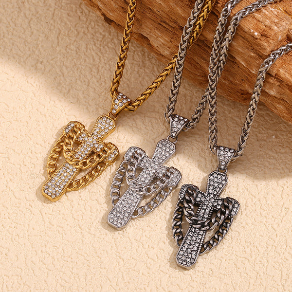 Fashion Cross Geometric Stainless Steel Electroplating Necklaces