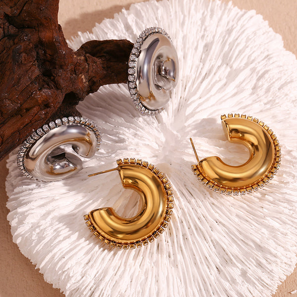 Fashion Circle Geometric Stainless Steel 18K Gold Plated Earrings