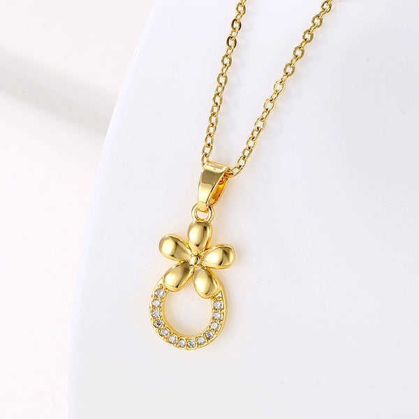 Women Minimalist Geometric Metal Flower Stainless Steel Electroplating Necklaces