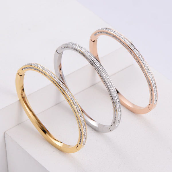 Women Moderate Luxury Metal Diamond Titanium Steel Electroplating Bangles