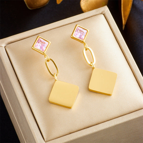 Square Geometric Titanium Steel Electroplating Earrings