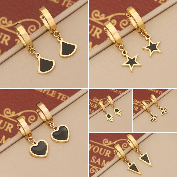 Expressive Butterfly Heart Chinese Zodiac Animal Star Stainless Steel Oil Dripping Earrings